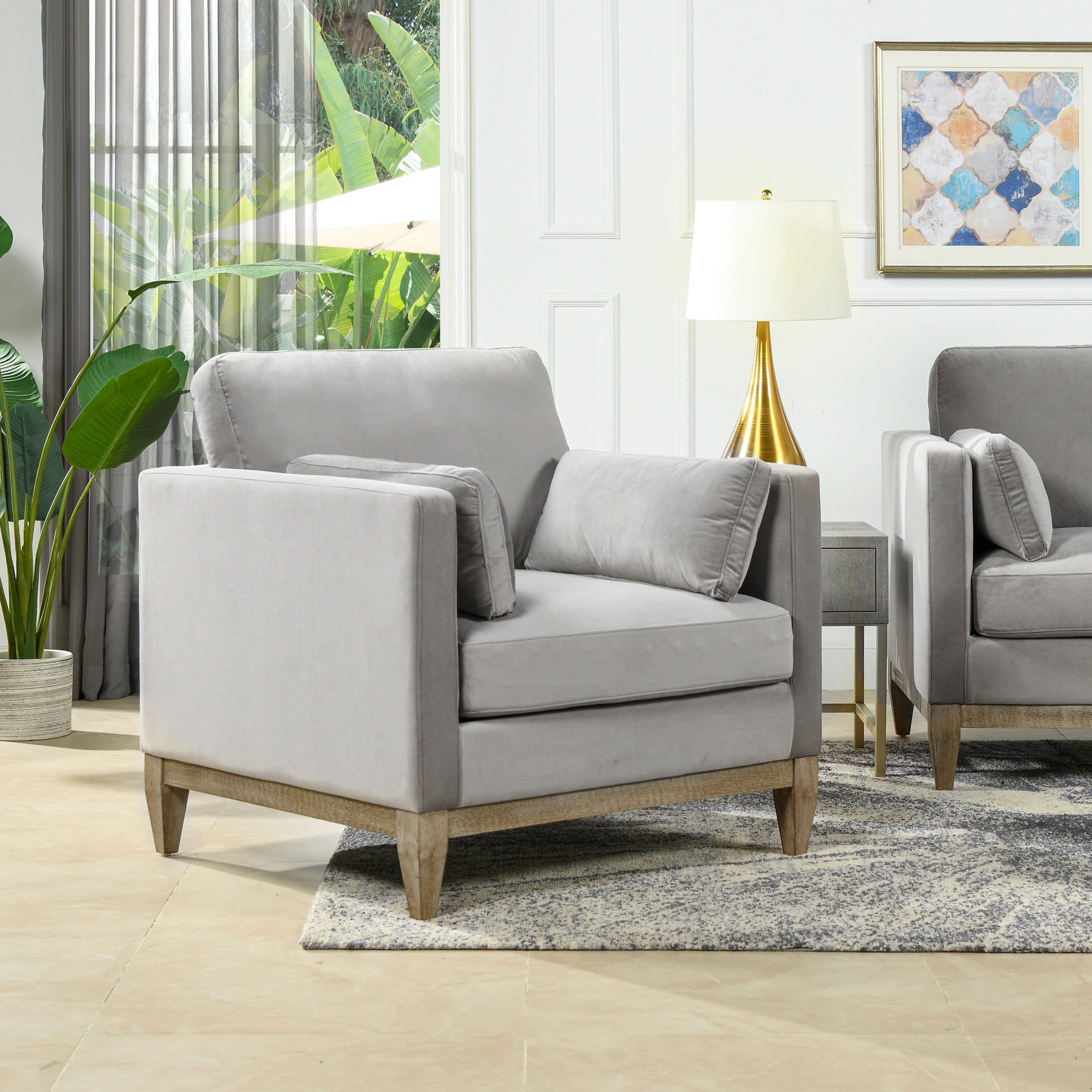 Knox 36" Modern Farmhouse Arm Chair, Opal Grey Velvet