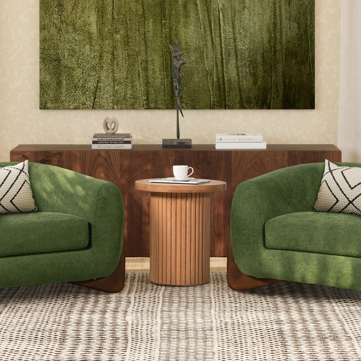 Kenzie 19.5" Fluted Pillar Round Accent Side Table, Light Natural Brown Rubberwood