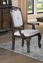 2pc Arm Chairs Beautifully Detailed Frames Luxurious Upholstery Coffee Brown Solid Wood Dining Furniture