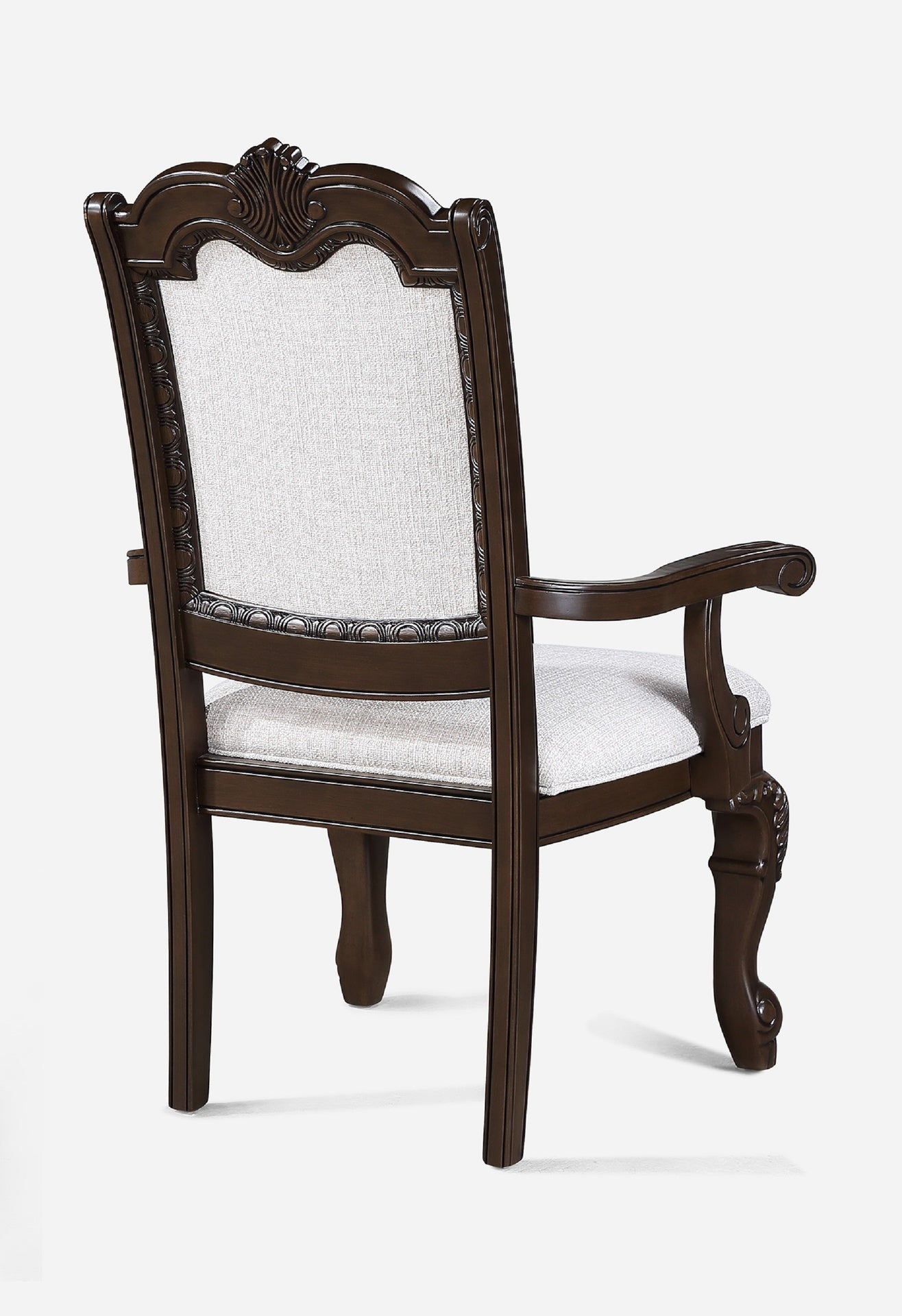2pc Arm Chairs Beautifully Detailed Frames Luxurious Upholstery Coffee Brown Solid Wood Dining Furniture