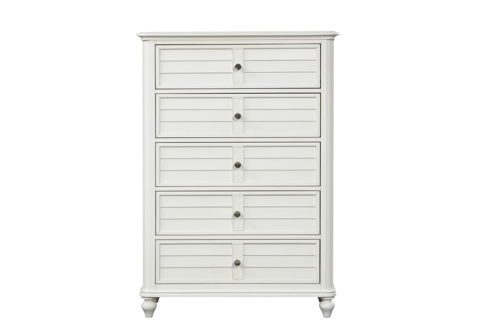 Coastal Transitional Style Chest Antique White Finish English Dovetail Drawers Ball Bearing Glides Round Knobs Drawers Handles Bedroom Furniture