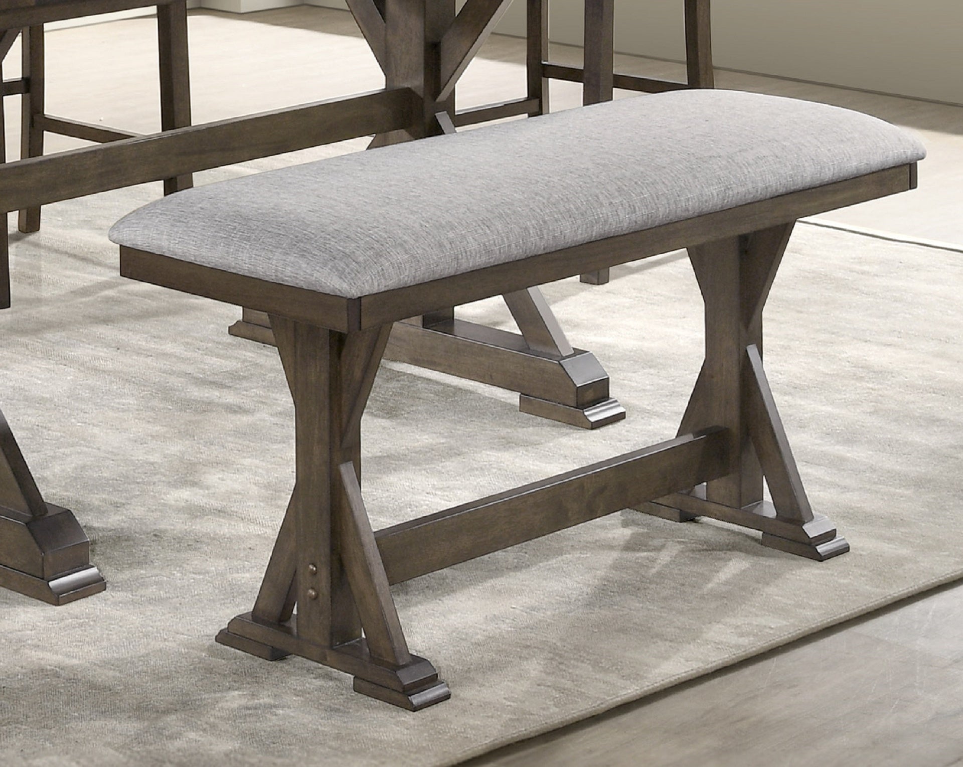 1pc Rustic Upholstered Counter Height Dining Bench Rich Wood Finish Wooden Dining Room Furniture Brown