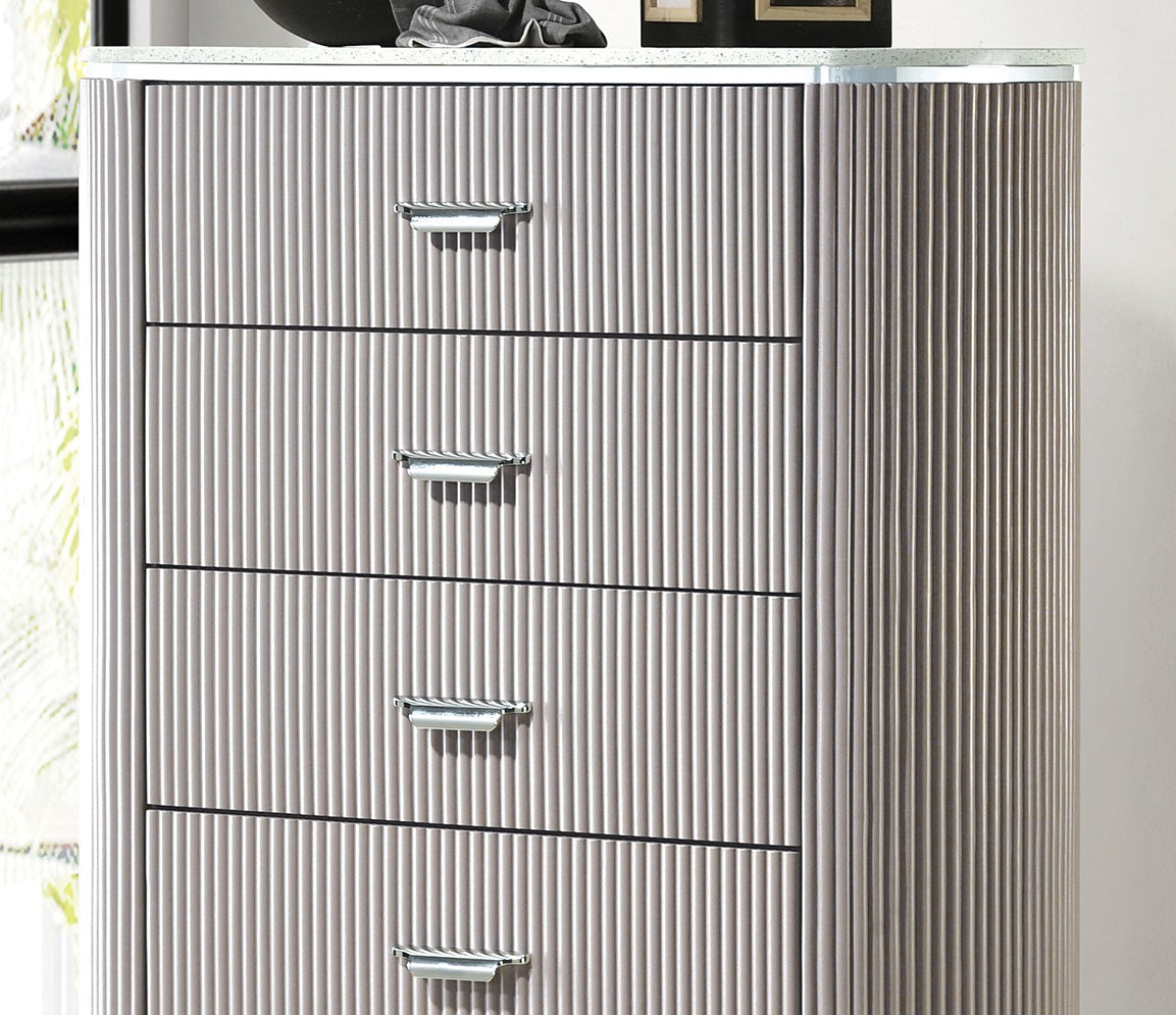 Unique Contemporary Style 1pc Chest Cultured Stone On Top English Dovetail Drawers Chrome Handles Angled Legs Light Gray Finish Bedroom Furniture