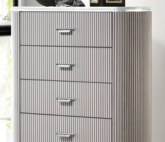 Unique Contemporary Style 1pc Chest Cultured Stone On Top English Dovetail Drawers Chrome Handles Angled Legs Light Gray Finish Bedroom Furniture