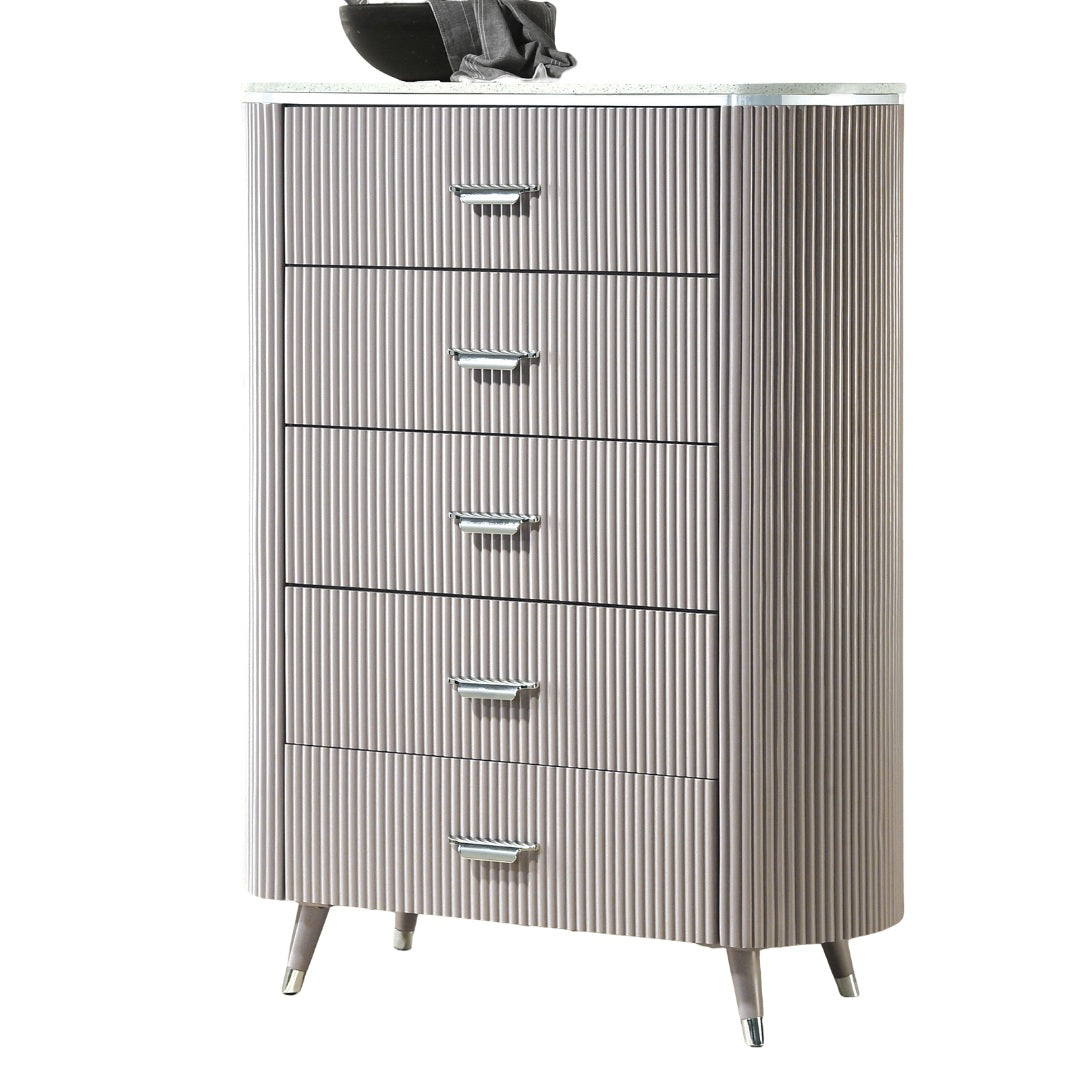 Unique Contemporary Style 1pc Chest Cultured Stone On Top English Dovetail Drawers Chrome Handles Angled Legs Light Gray Finish Bedroom Furniture