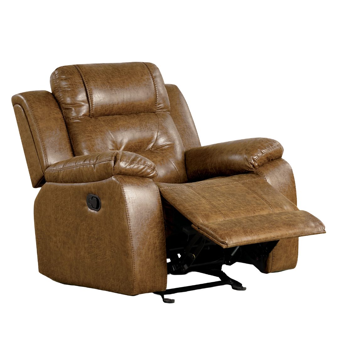 High Density Foam Manual Recliner Transitional Style Brown Finish Pillow Top Arms Primary Living Room