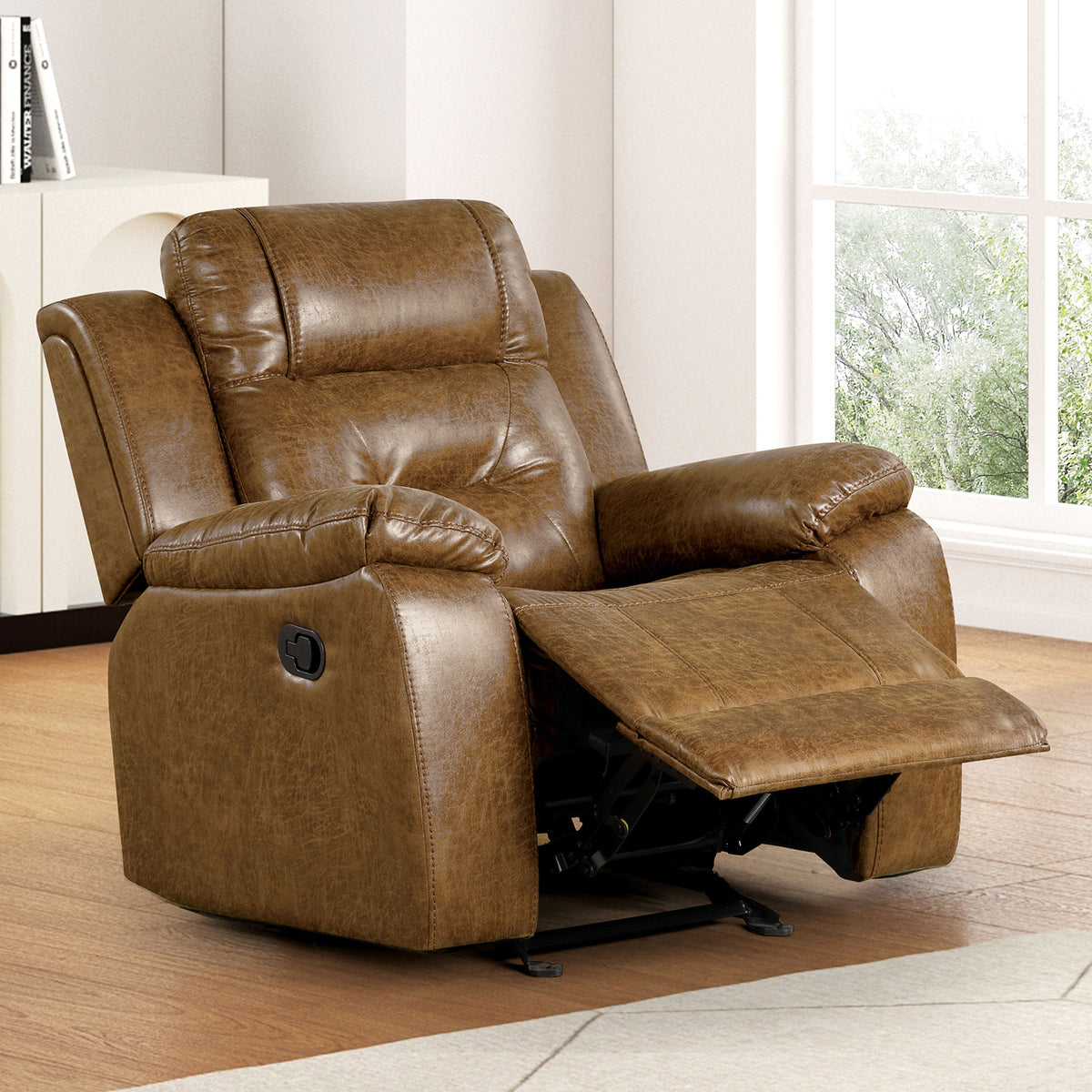 High Density Foam Manual Recliner Transitional Style Brown Finish Pillow Top Arms Primary Living Room
