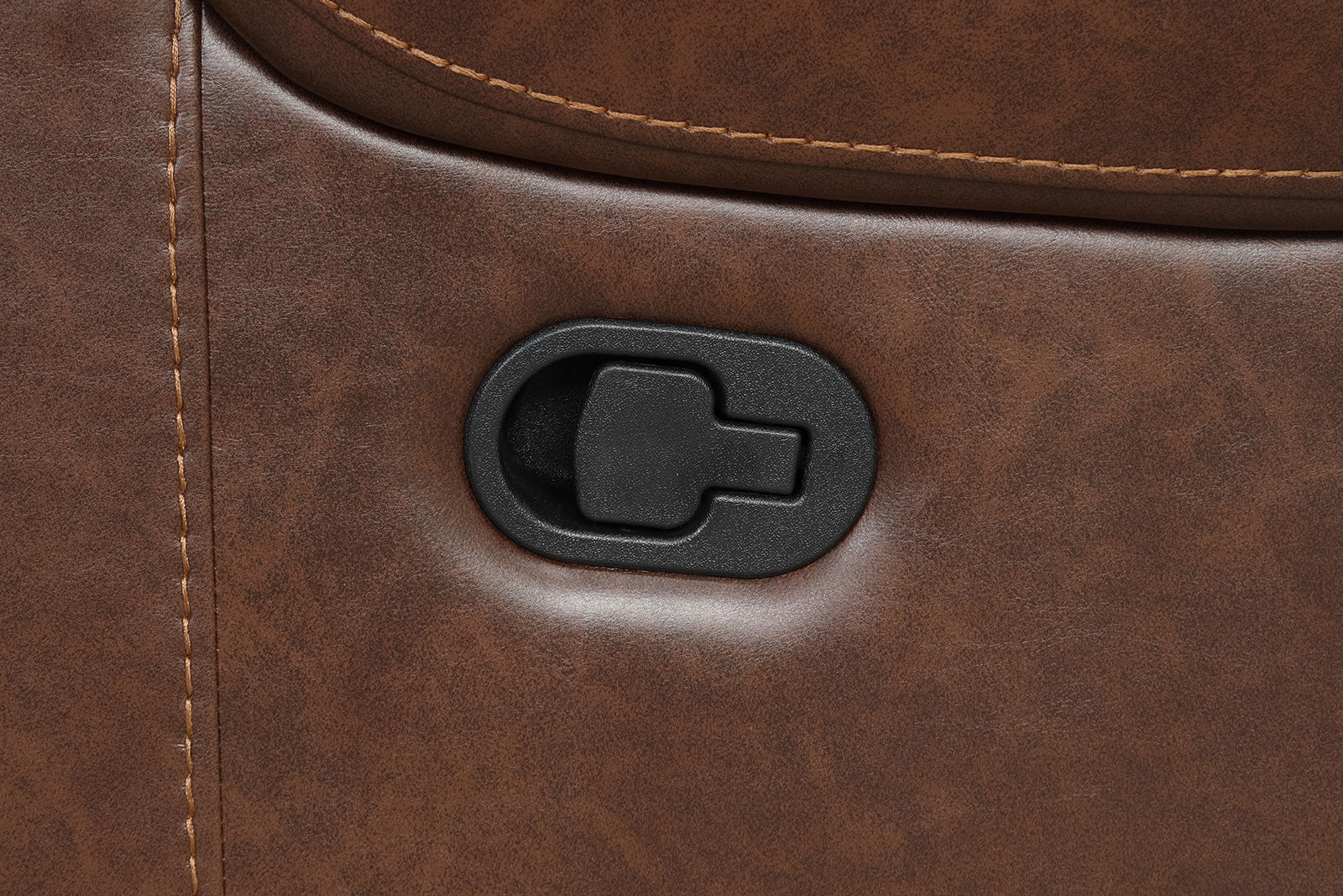 Transitional Style Recliner With Oversized Handle Nailhead Arms Top Pillow Brown Finish Primary Living Room