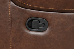 Transitional Style Recliner With Oversized Handle Nailhead Arms Top Pillow Brown Finish Primary Living Room