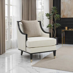 Traditional Style 1pc Chair Curved Arms Half Moon Cut Gold Capped Front Legs White Finish Primary Living Room