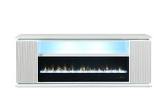 Contemporary Style TV Stand Electric Fire Place 3-Level Brightness Setting Room Temperature Control White Finish Primary Living Room