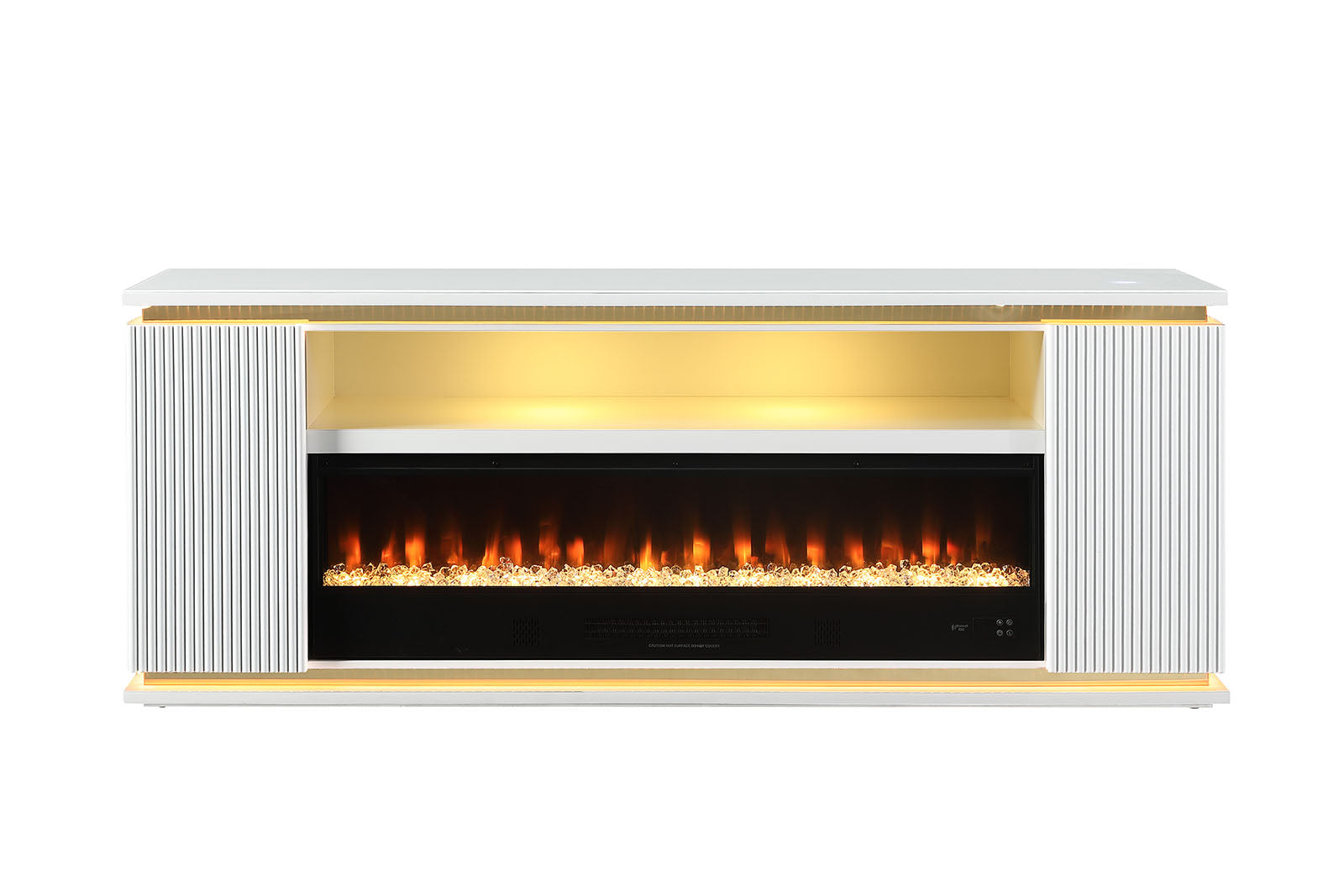 Contemporary Style TV Stand Electric Fire Place 3-Level Brightness Setting Room Temperature Control White Finish Primary Living Room