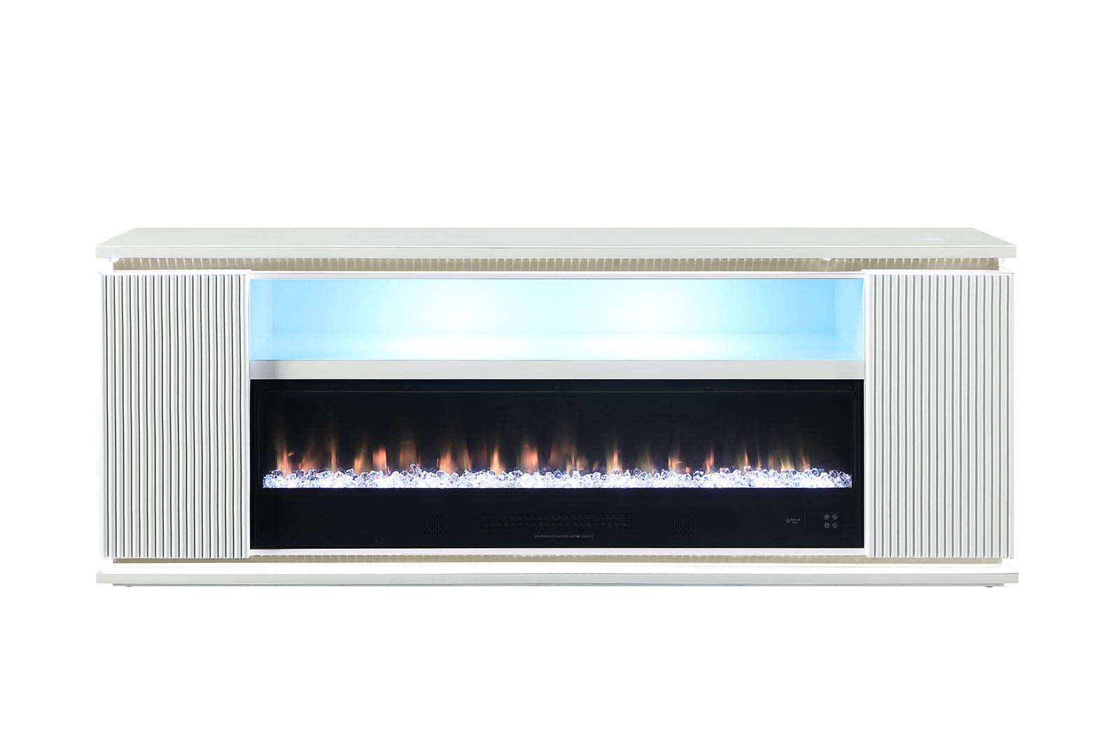 Contemporary Style TV Stand Electric Fire Place 3-Level Brightness Setting Room Temperature Control White Finish Primary Living Room