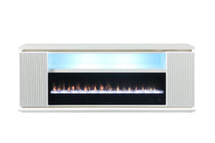 Contemporary Style TV Stand Electric Fire Place 3-Level Brightness Setting Room Temperature Control White Finish Primary Living Room