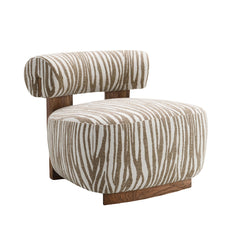 1pc Accent Chair zebra Strips Fabric Hight Density Foam Cylindrical Backrest Beige Finish Primary Living Room