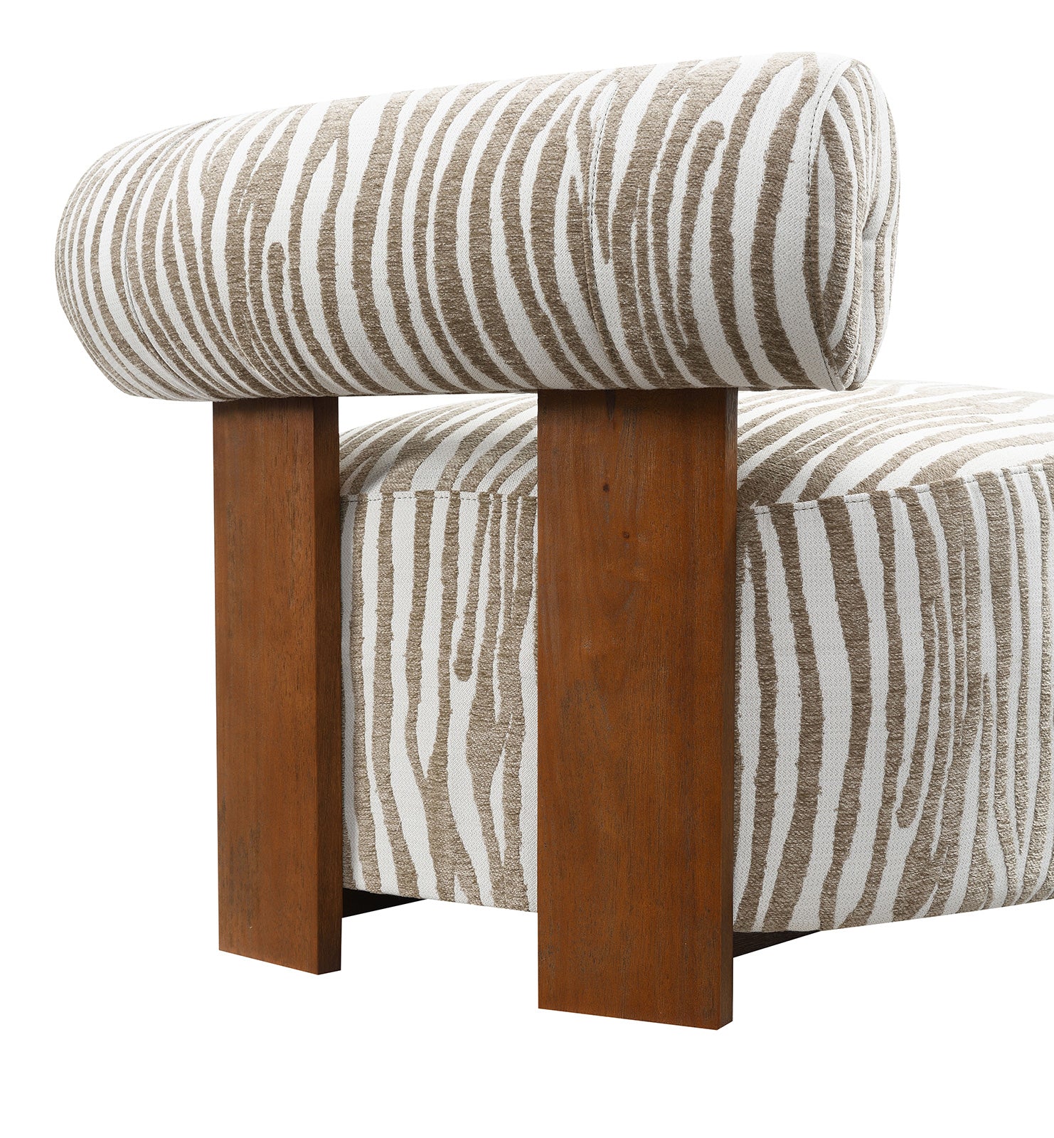 1pc Accent Chair zebra Strips Fabric Hight Density Foam Cylindrical Backrest Beige Finish Primary Living Room