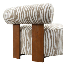 1pc Accent Chair zebra Strips Fabric Hight Density Foam Cylindrical Backrest Beige Finish Primary Living Room