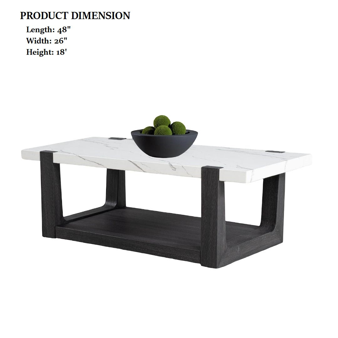 Modern Contemporary Style 1pc Coffee Table Faux Marble Top Two Tone Design Black And White Finish Primary Living Room