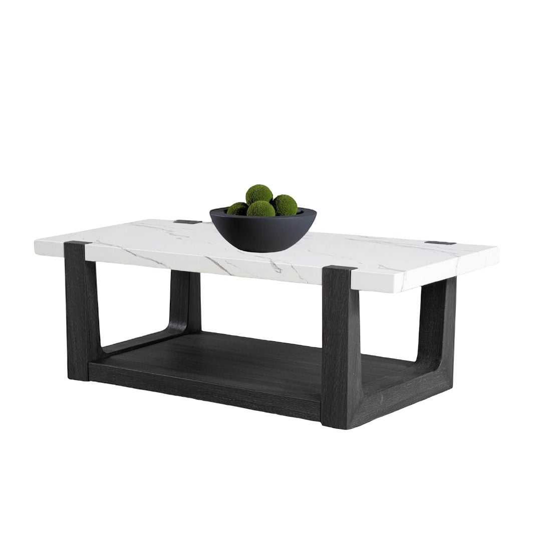 Modern Contemporary Style 1pc Coffee Table Faux Marble Top Two Tone Design Black And White Finish Primary Living Room