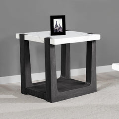 1pc End Table Faux Marble Top Two Tone Design Black And White Finish Primary Living Room