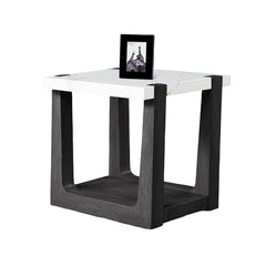 1pc End Table Faux Marble Top Two Tone Design Black And White Finish Primary Living Room