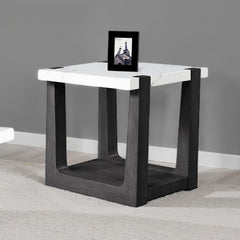 1pc End Table Faux Marble Top Two Tone Design Black And White Finish Primary Living Room