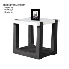 1pc End Table Faux Marble Top Two Tone Design Black And White Finish Primary Living Room