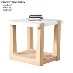 1pc End Table Faux Marble Top Two Tone Design Natural And White Finish Primary Living Room