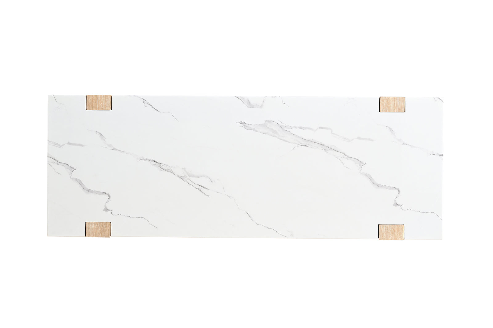 1pc Sofa Table Faux Marble Top Two Tone Design Contemporary Natural And White Finish Primary Living Room