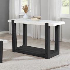 1pc Sofa Table Faux Marble Top Two Tone Design Contemporary Black And White Finish Primary Living Room