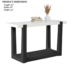 1pc Sofa Table Faux Marble Top Two Tone Design Contemporary Black And White Finish Primary Living Room