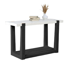 1pc Sofa Table Faux Marble Top Two Tone Design Contemporary Black And White Finish Primary Living Room