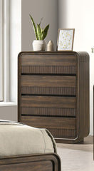 Mid-century Flair Rounded Edges 1pc Chest Warm Wood Finish Five Drawer Storage Wooden Bedroom Furniture