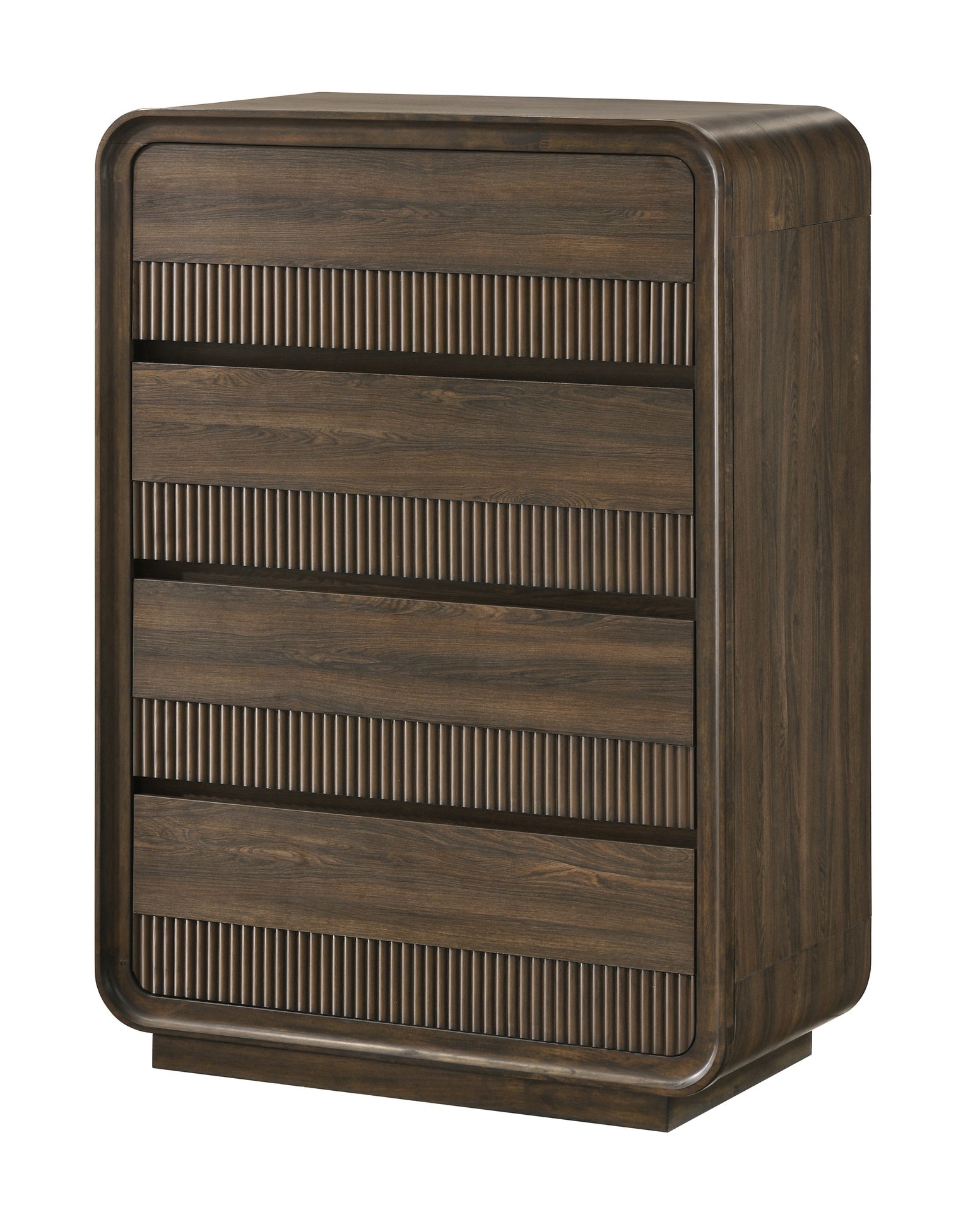 Mid-century Flair Rounded Edges 1pc Chest Warm Wood Finish Five Drawer Storage Wooden Bedroom Furniture