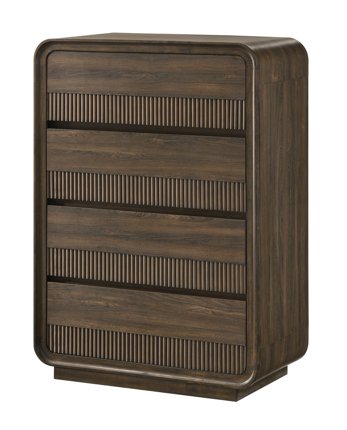 Mid-century Flair Rounded Edges 1pc Chest Warm Wood Finish Five Drawer Storage Wooden Bedroom Furniture