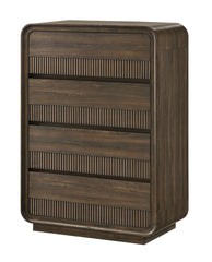 Mid-century Flair Rounded Edges 1pc Chest Warm Wood Finish Five Drawer Storage Wooden Bedroom Furniture