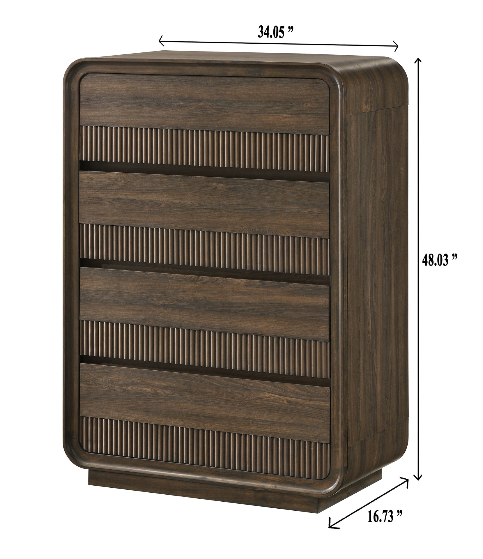 Mid-century Flair Rounded Edges 1pc Chest Warm Wood Finish Five Drawer Storage Wooden Bedroom Furniture