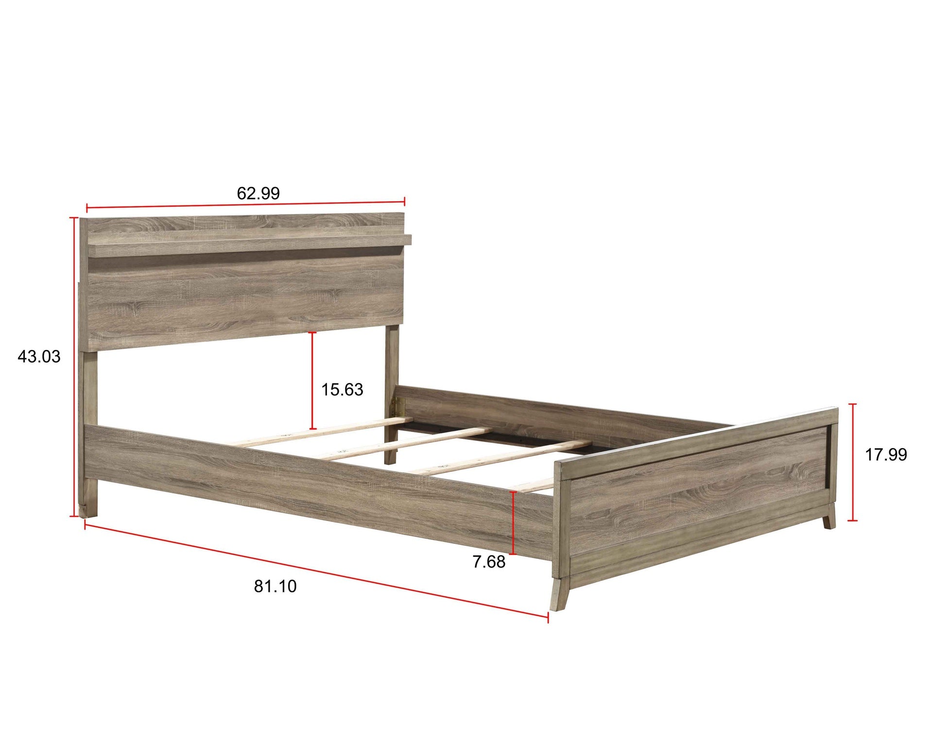 1pc Queen Size Bed Natural Wood Finish Well-crafted Bed Frame Modern Rustic Wooden Bedroom Furniture