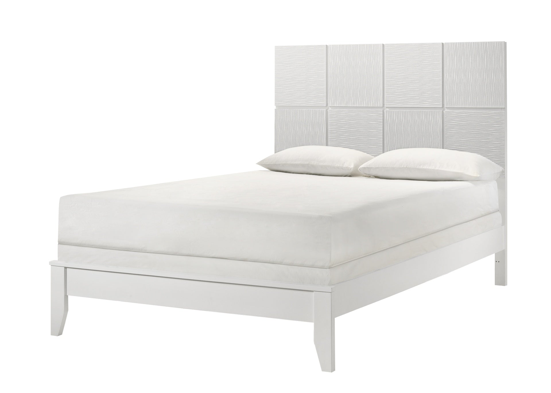 1pc King Size Bed Contemporary Design Crisp White Finish Textured Front Panels Features Geometric Paneling Headboard