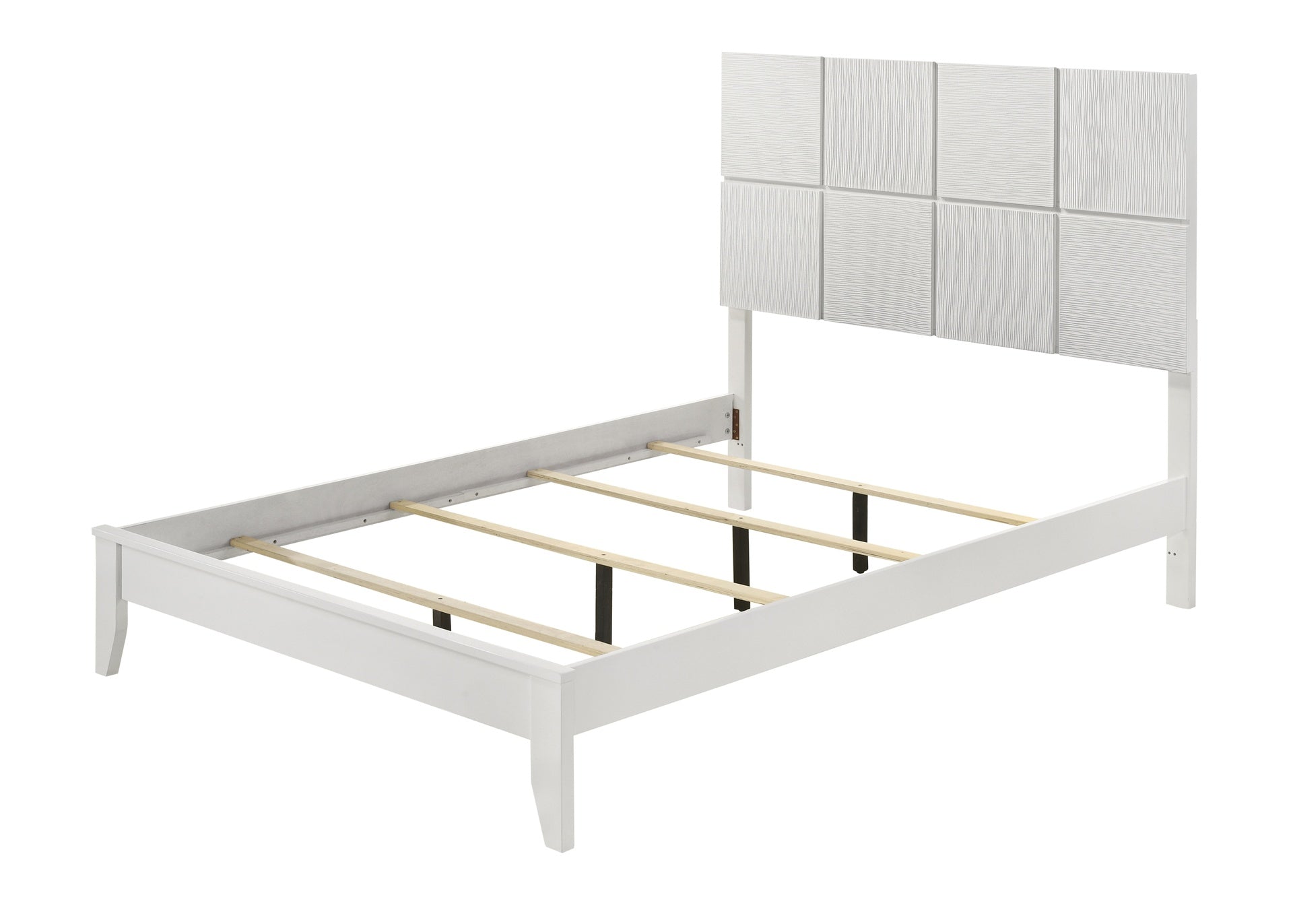 1pc King Size Bed Contemporary Design Crisp White Finish Textured Front Panels Features Geometric Paneling Headboard