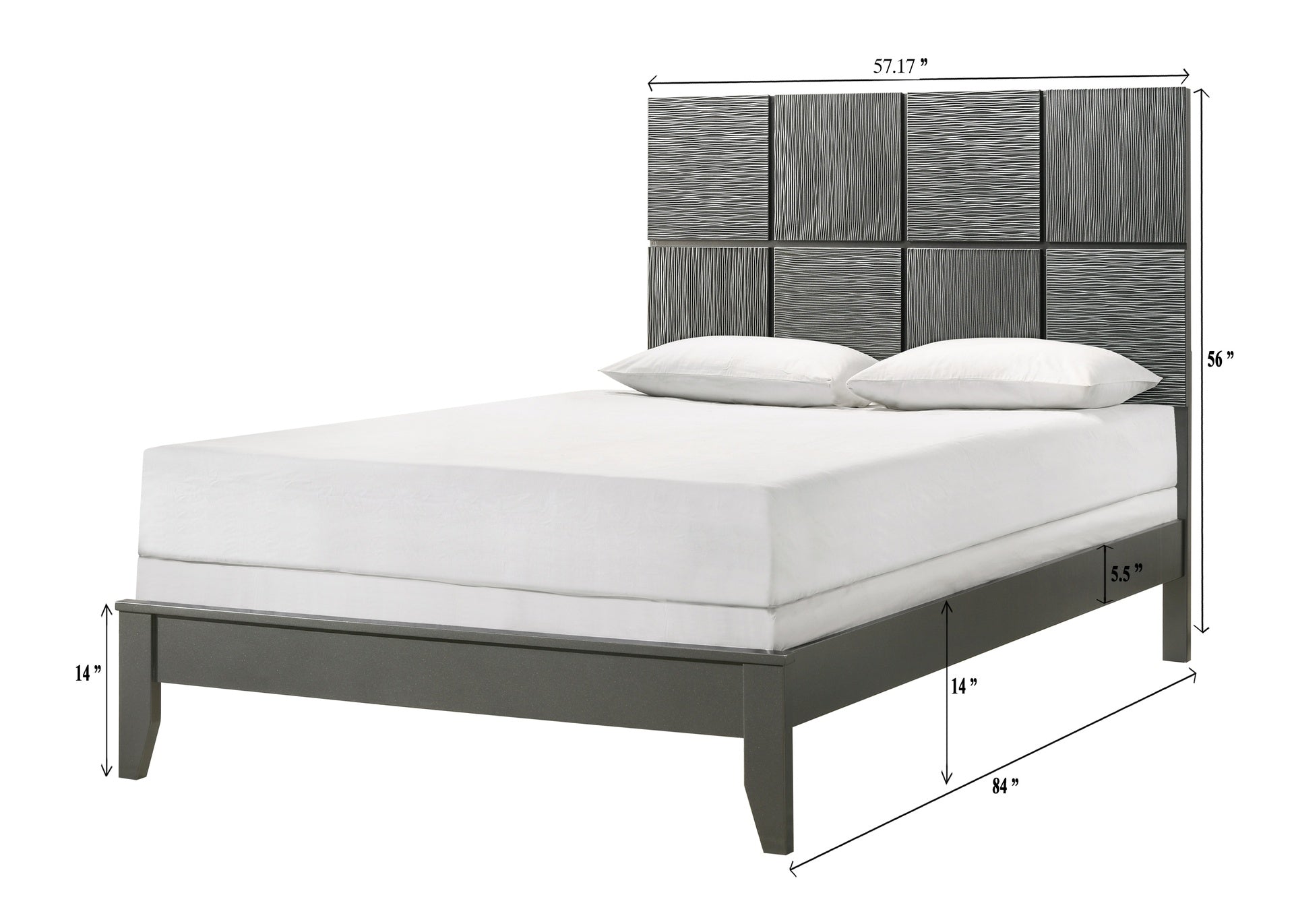 1pc Full Size Bed Contemporary Design Textured Front Panels Features Geometric Paneling Headboard Gray Gun Metal Finish