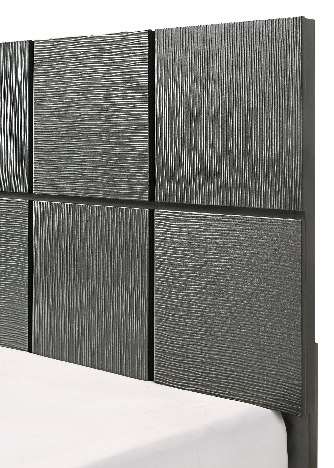 1pc Full Size Bed Contemporary Design Textured Front Panels Features Geometric Paneling Headboard Gray Gun Metal Finish