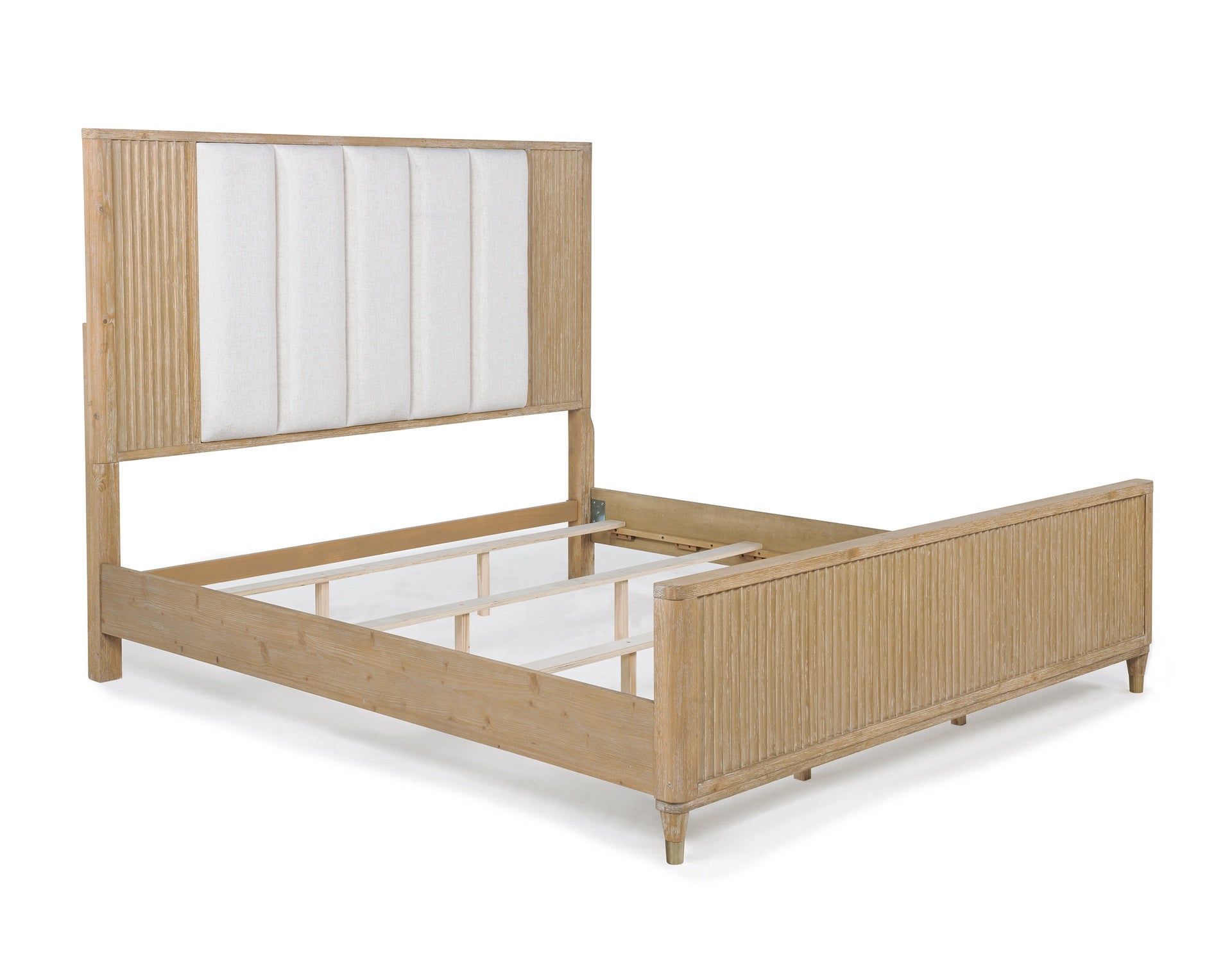 Stylish Paneled High Headboard Textured Accents Clean Lines Natural Finish 1pc King Size Bed Brown White