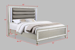 Modern Luxury Stunning Silver Finish 1pc Queen Side Panel Bed Plush Channel Tufted Integrated LED Lighting