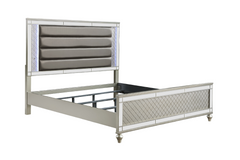 Modern Luxury Stunning Silver Finish 1pc Queen Side Panel Bed Plush Channel Tufted Integrated LED Lighting