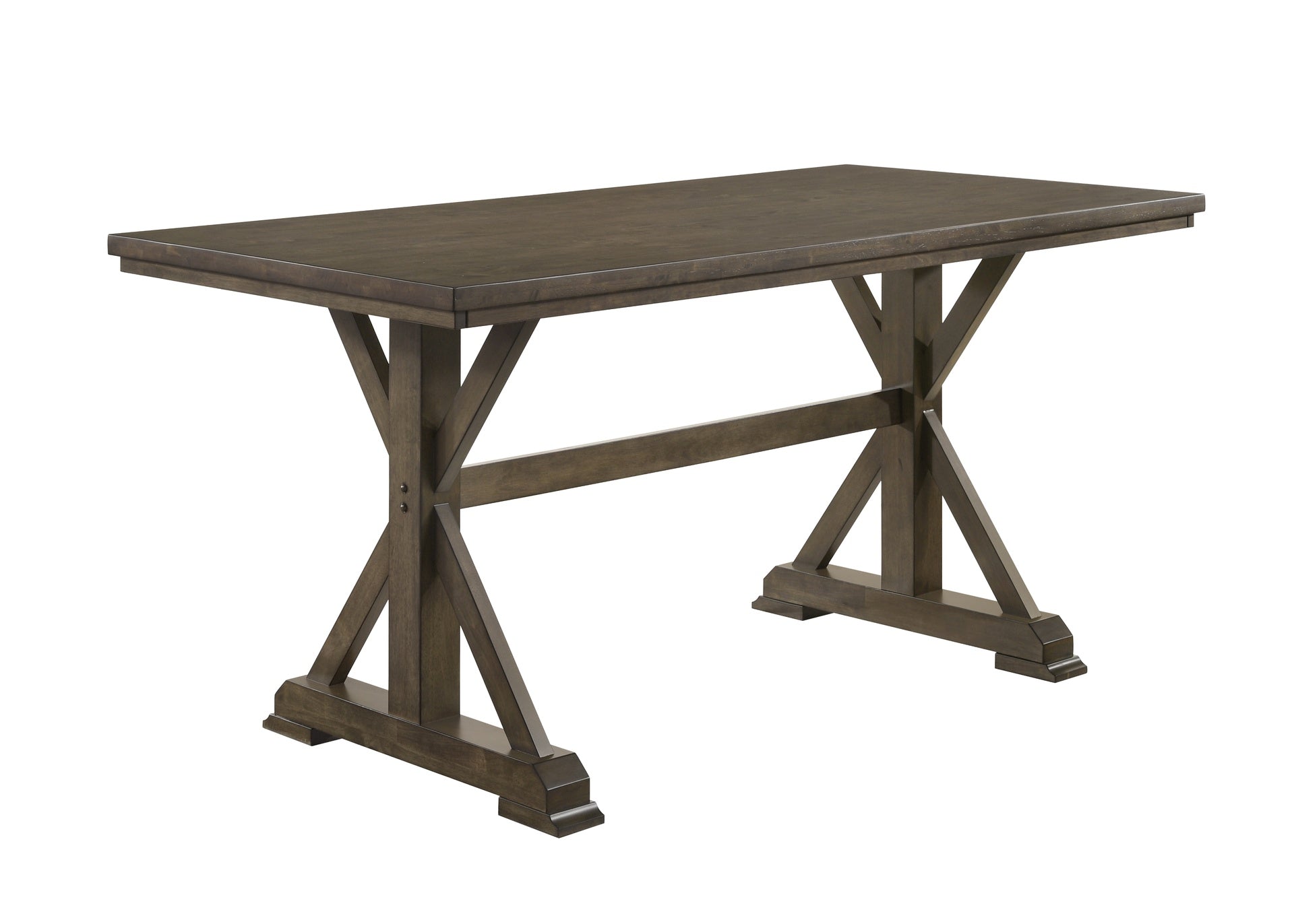 5pc Counter Height Dining Set Beautifully Crafted Dining Table Robust Trestle Base Upholstered Chair Rich Wood Finish Natural Charm Dining Room Furniture Rustic Brown