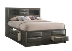 Gray King Storage Platform Captain's Bed with Bookcase Headboard Drawers Solid Wood Furniture