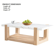 Modern contemporary Style 3pc Table Set 1x Coffee Table 1x End Table 1x Sofa Table Faux Marble Top Two Tone Design Natural And White Finish