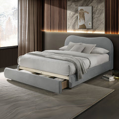 Light Gray Velvet Upholstered 1pc Eastern King Size Bed Curved Design Headboard Storage FB Bedroom Furniture Bedframe