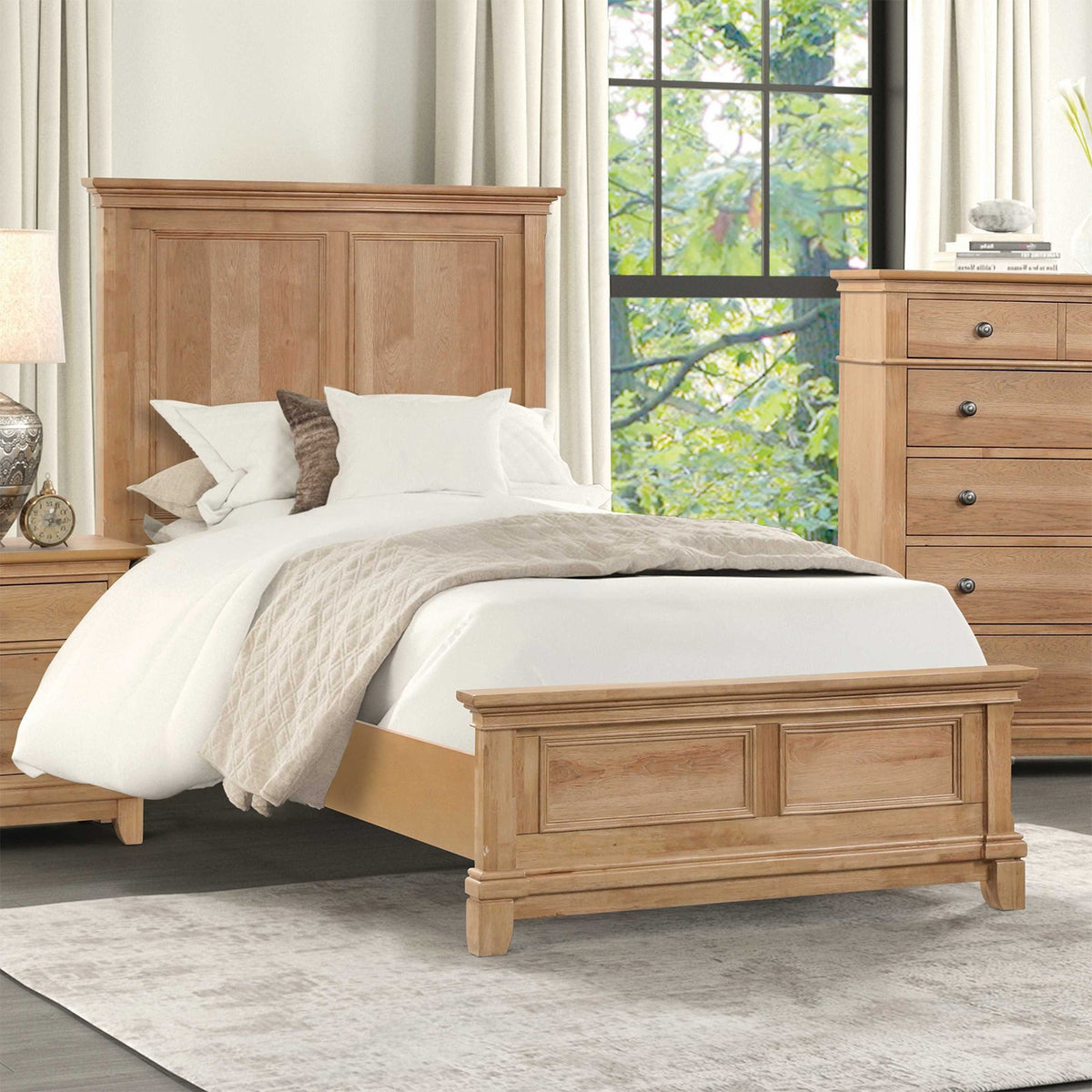 Bedroom Furniture Farmhouse Style 1pc Twin Size Bed Plank Headboard Natural Oak Finish Bedframe